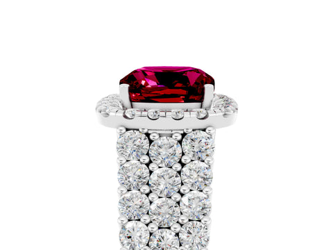 White gold Cushion Cut Halo Pavé Diamond Engagement Ring with Split Shank and Four-Prong Setting_5