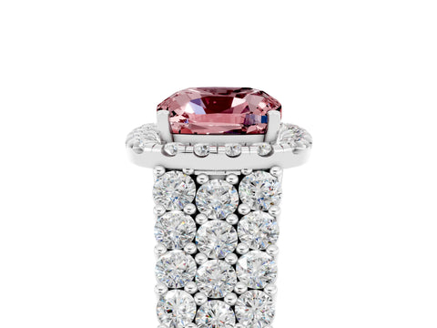 White gold Cushion Cut Halo Pavé Diamond Engagement Ring with Split Shank and Four-Prong Setting_5