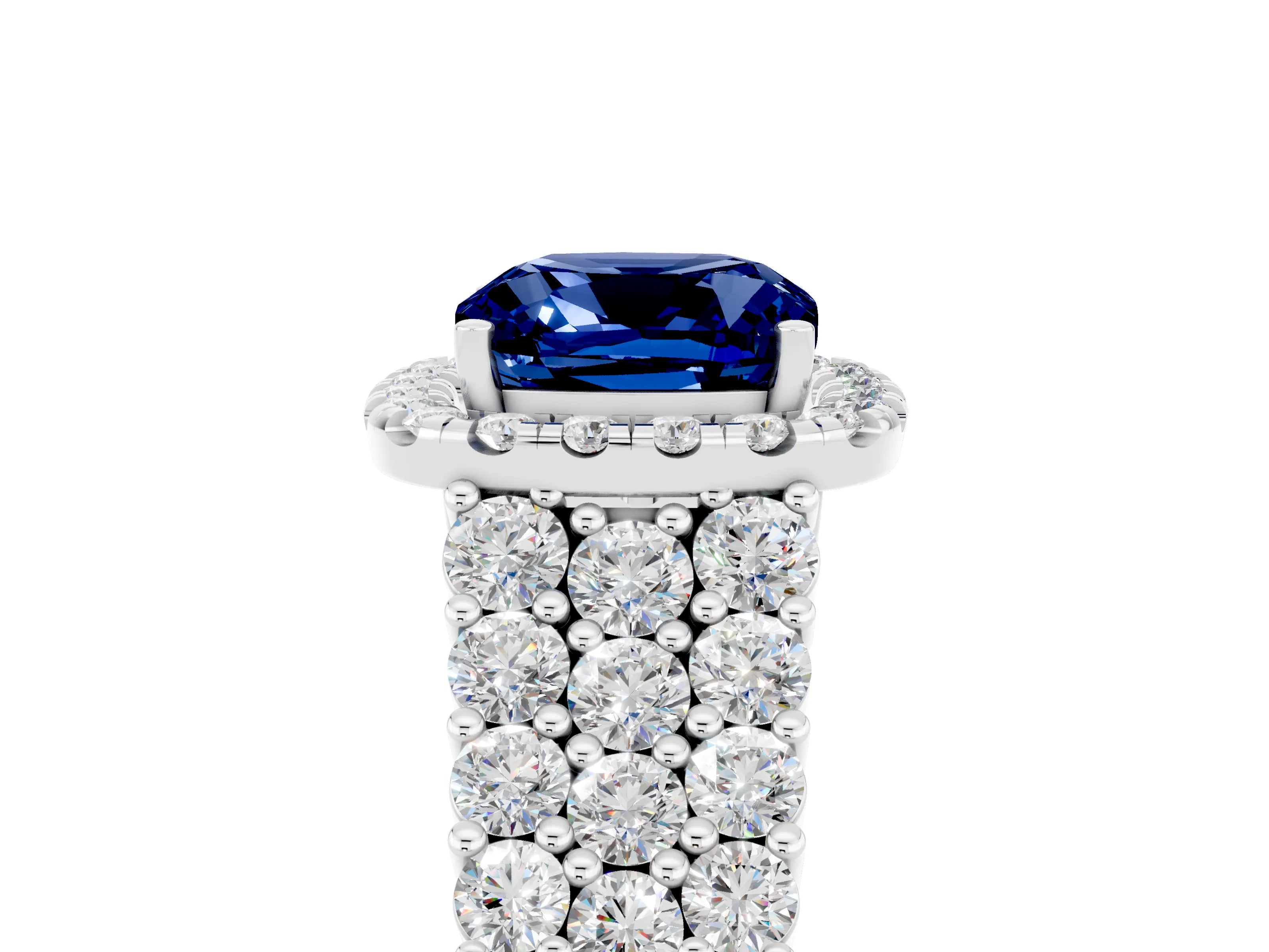 White gold Cushion Cut Halo Pavé Diamond Engagement Ring with Split Shank and Four-Prong Setting_5