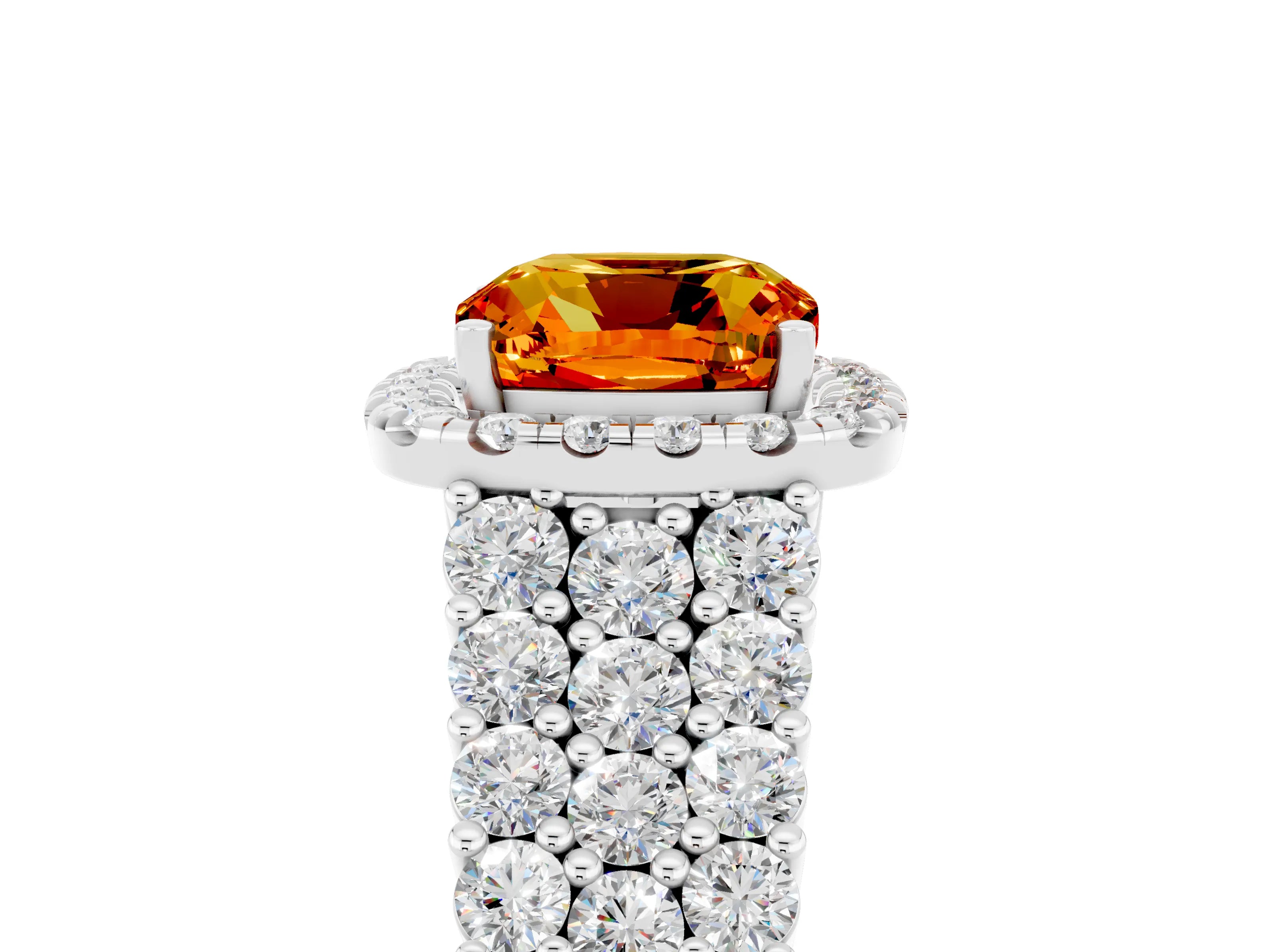 White gold Cushion Cut Halo Pavé Diamond Engagement Ring with Split Shank and Four-Prong Setting_5