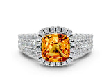White gold Cushion Cut Halo Pavé Diamond Engagement Ring with Split Shank and Four-Prong Setting