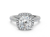 White gold Cushion Cut Halo Pave Band Four-Prong Setting Ring_36