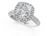 White gold Cushion Cut Halo Pave Band Four-Prong Setting Ring_38