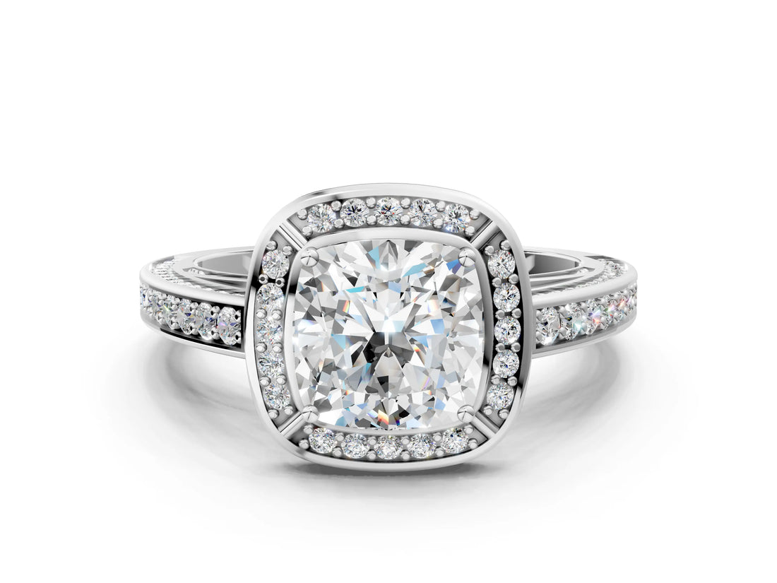 White gold Cushion Cut Halo Pave Split Shank Prong Setting Ring_44