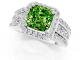 White gold Cushion Cut Halo Peridot Ring with Split Shank and Four-Prong Setting_1