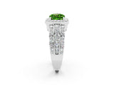 White gold Cushion Cut Halo Peridot Ring with Split Shank and Four-Prong Setting_2
