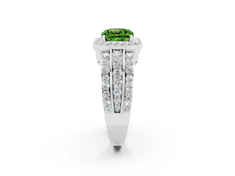 White gold Cushion Cut Halo Peridot Ring with Split Shank and Four-Prong Setting_2
