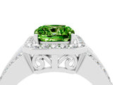 White gold Cushion Cut Halo Peridot Ring with Split Shank and Four-Prong Setting_4