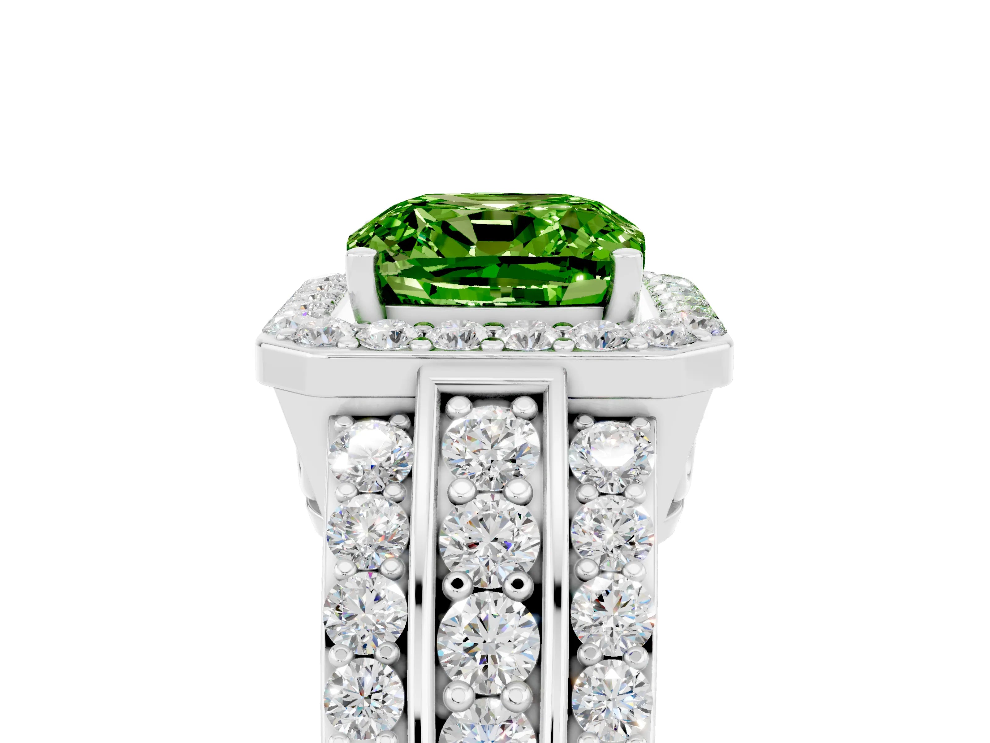 White gold Cushion Cut Halo Peridot Ring with Split Shank and Four-Prong Setting_5