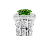 White gold Cushion Cut Halo Peridot Ring with Split Shank and Four-Prong Setting_5