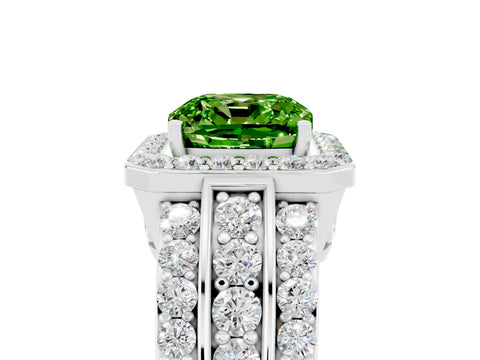White gold Cushion Cut Halo Peridot Ring with Split Shank and Four-Prong Setting_5
