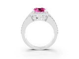 White gold Cushion Cut Halo Pink Sapphire Ring with Split Shank and Four-Prong Setting_27