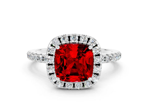 White gold Cushion Cut Halo Round Diamond Pavé Band Four-Prong Ring_12