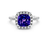 White gold Cushion Cut Halo Round Diamond Pavé Band Four-Prong Ring_12