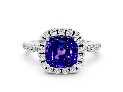 White gold Cushion Cut Halo Round Diamond Pavé Band Four-Prong Ring_12