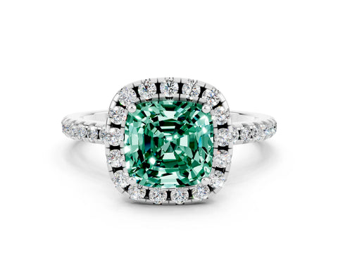 White gold Cushion Cut Halo Round Diamond Pavé Band Four-Prong Ring_12