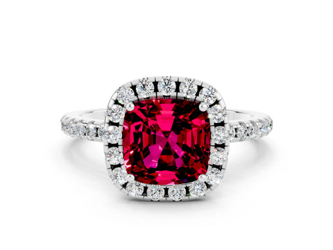 White gold Cushion Cut Halo Round Diamond Pavé Band Four-Prong Ring_12