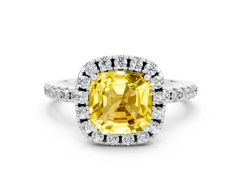 White gold Cushion Cut Halo Round Diamond Pavé Band Four-Prong Ring_12