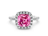 White gold Cushion Cut Halo Round Diamond Pavé Band Four-Prong Ring_12