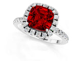 White gold Cushion Cut Halo Round Diamond Pavé Band Four-Prong Ring_13