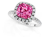 White gold Cushion Cut Halo Round Diamond Pavé Band Four-Prong Ring_13
