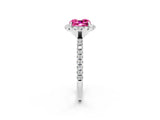 White gold Cushion Cut Halo Round Diamond Pavé Band Four-Prong Ring_14