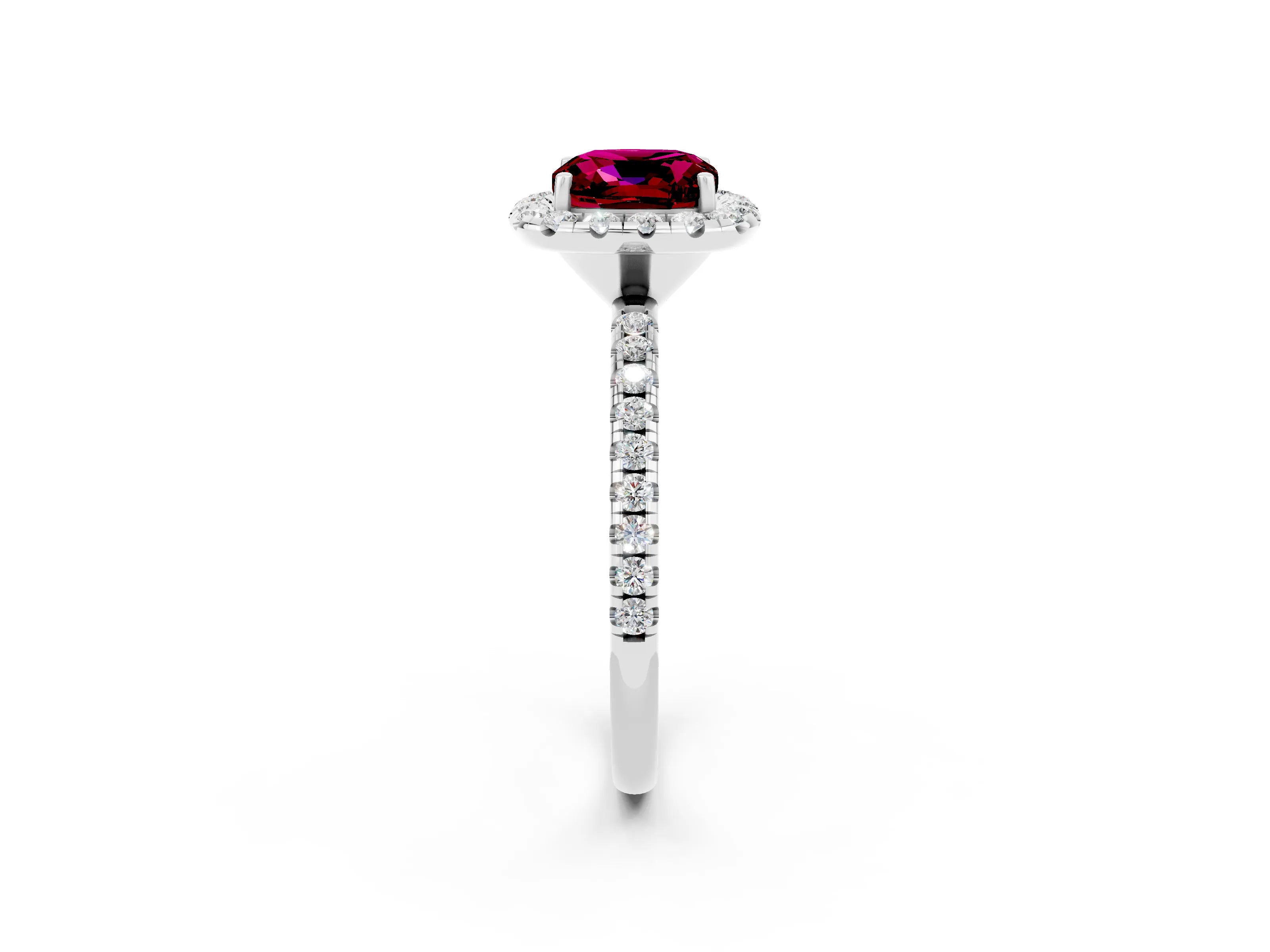 White gold Cushion Cut Halo Round Diamond Pavé Band Four-Prong Ring_14