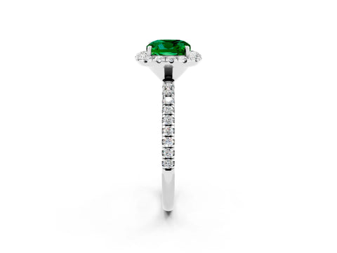 White gold Cushion Cut Halo Round Diamond Pavé Band Four-Prong Ring_14