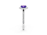 White gold Cushion Cut Halo Round Diamond Pavé Band Four-Prong Ring_14
