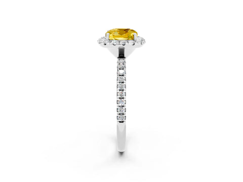 White gold Cushion Cut Halo Round Diamond Pavé Band Four-Prong Ring_14