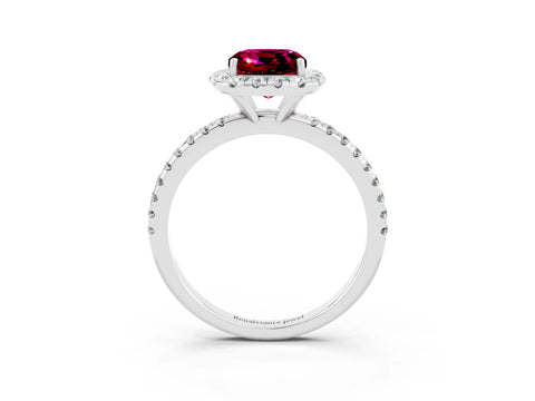White gold Cushion Cut Halo Round Diamond Pavé Band Four-Prong Ring_15