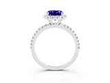 White gold Cushion Cut Halo Round Diamond Pavé Band Four-Prong Ring_15
