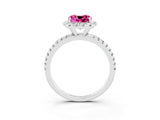 White gold Cushion Cut Halo Round Diamond Pavé Band Four-Prong Ring_15