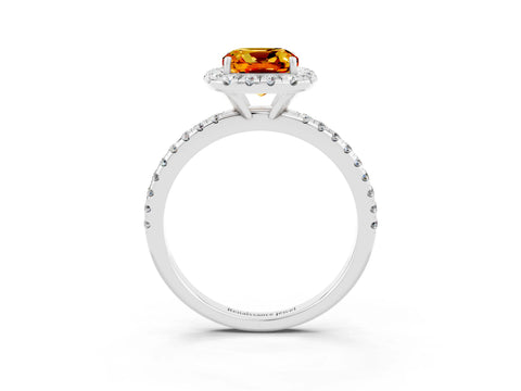 White gold Cushion Cut Halo Round Diamond Pavé Band Four-Prong Ring_15