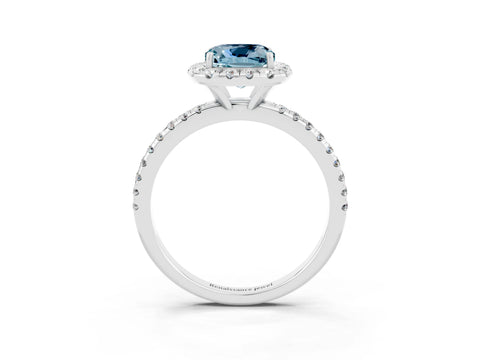 White gold Cushion Cut Halo Round Diamond Pavé Band Four-Prong Ring_15