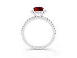 White gold Cushion Cut Halo Round Diamond Pavé Band Four-Prong Ring_15