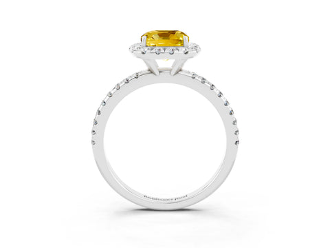 White gold Cushion Cut Halo Round Diamond Pavé Band Four-Prong Ring_15