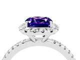 White gold Cushion Cut Halo Round Diamond Pavé Band Four-Prong Ring_16