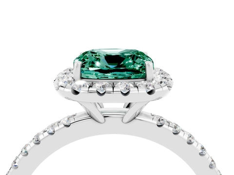 White gold Cushion Cut Halo Round Diamond Pavé Band Four-Prong Ring_16