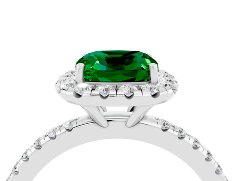White gold Cushion Cut Halo Round Diamond Pavé Band Four-Prong Ring_16