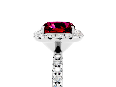 White gold Cushion Cut Halo Round Diamond Pavé Band Four-Prong Ring_17