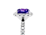 White gold Cushion Cut Halo Round Diamond Pavé Band Four-Prong Ring_17