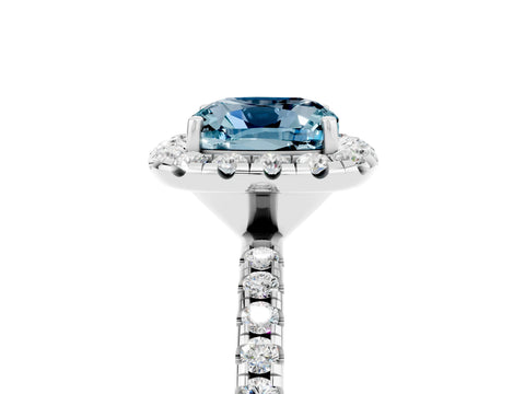 White gold Cushion Cut Halo Round Diamond Pavé Band Four-Prong Ring_17