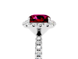 White gold Cushion Cut Halo Round Diamond Pavé Band Four-Prong Ring_17