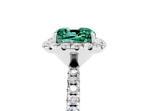 White gold Cushion Cut Halo Round Diamond Pavé Band Four-Prong Ring_17
