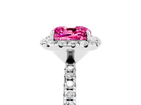 White gold Cushion Cut Halo Round Diamond Pavé Band Four-Prong Ring_17