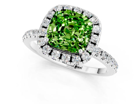 White gold Cushion Cut Halo Round Diamond Pavé Band Four-Prong Ring_1