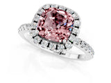 White gold Cushion Cut Halo Round Diamond Pavé Band Four-Prong Ring_1