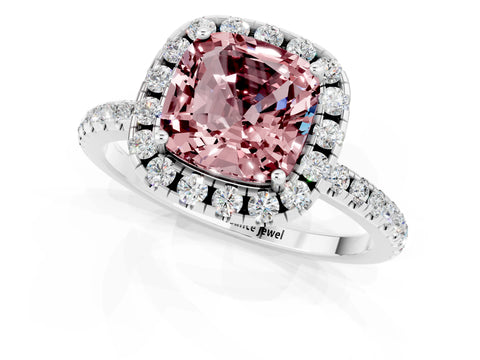 White gold Cushion Cut Halo Round Diamond Pavé Band Four-Prong Ring_1