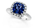 White gold Cushion Cut Halo Round Diamond Pavé Band Four-Prong Ring_1